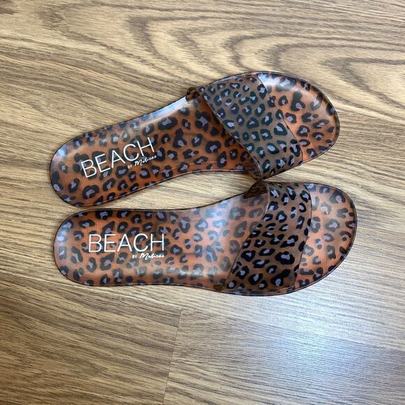 Beach by Matisse Animal Print Leopard Jelly Sandals Slide Brown Black Size 9 - Picture 8 of 9